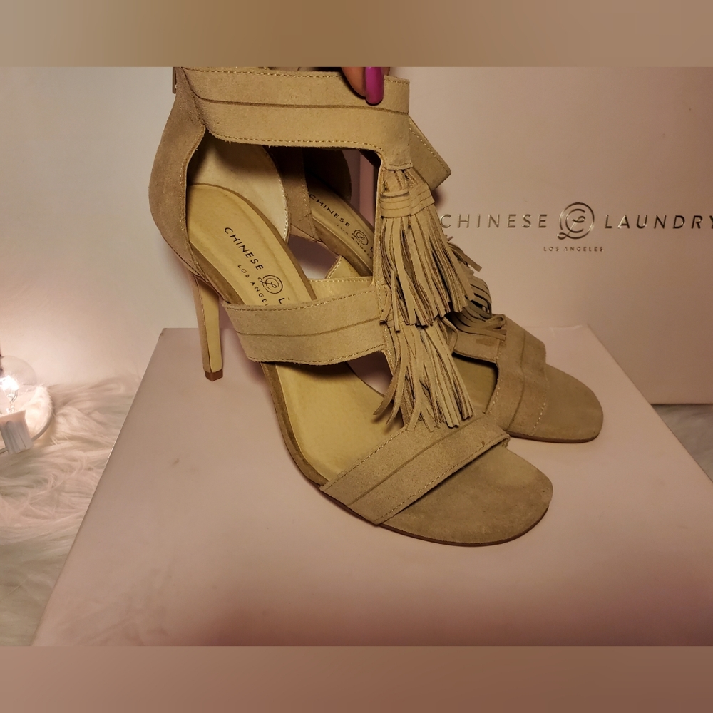 Chinese Laundry Suede Fringed Heels